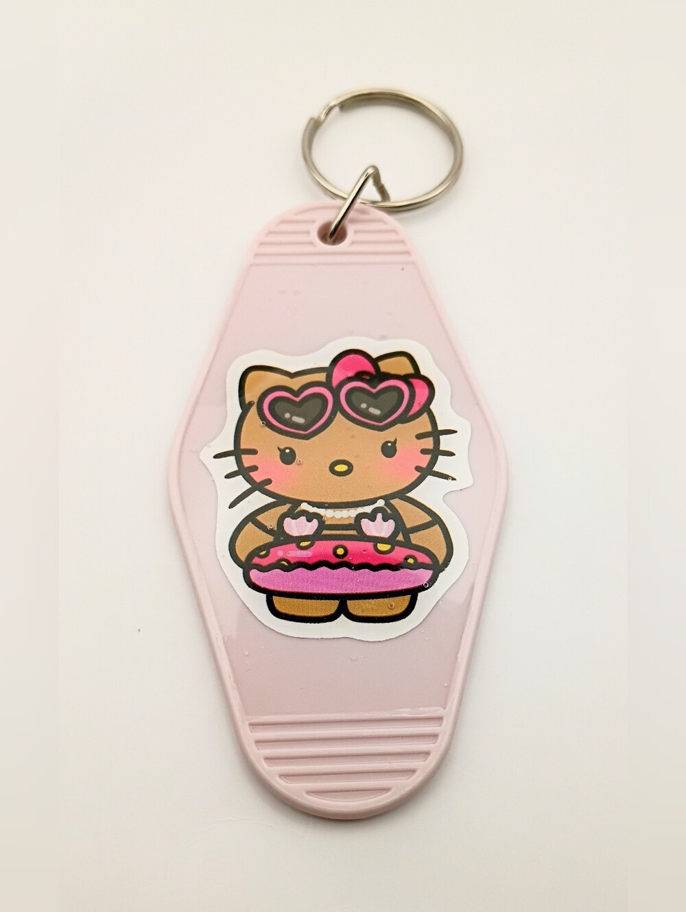 Beige And Pink Kitty Key & Card Holder Keychain